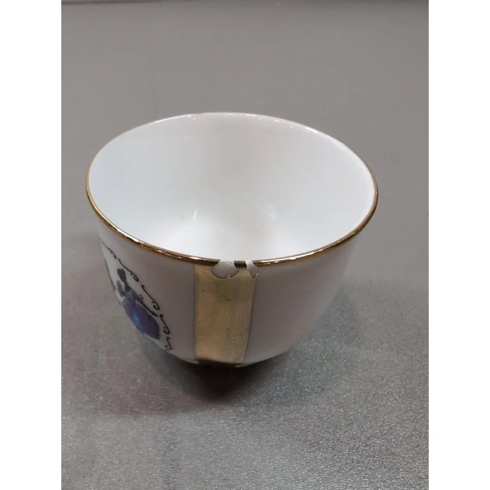 Vintage Czechoslovakia Porcelain Demitasse Cup Gold Courting Couple 792 Espresso